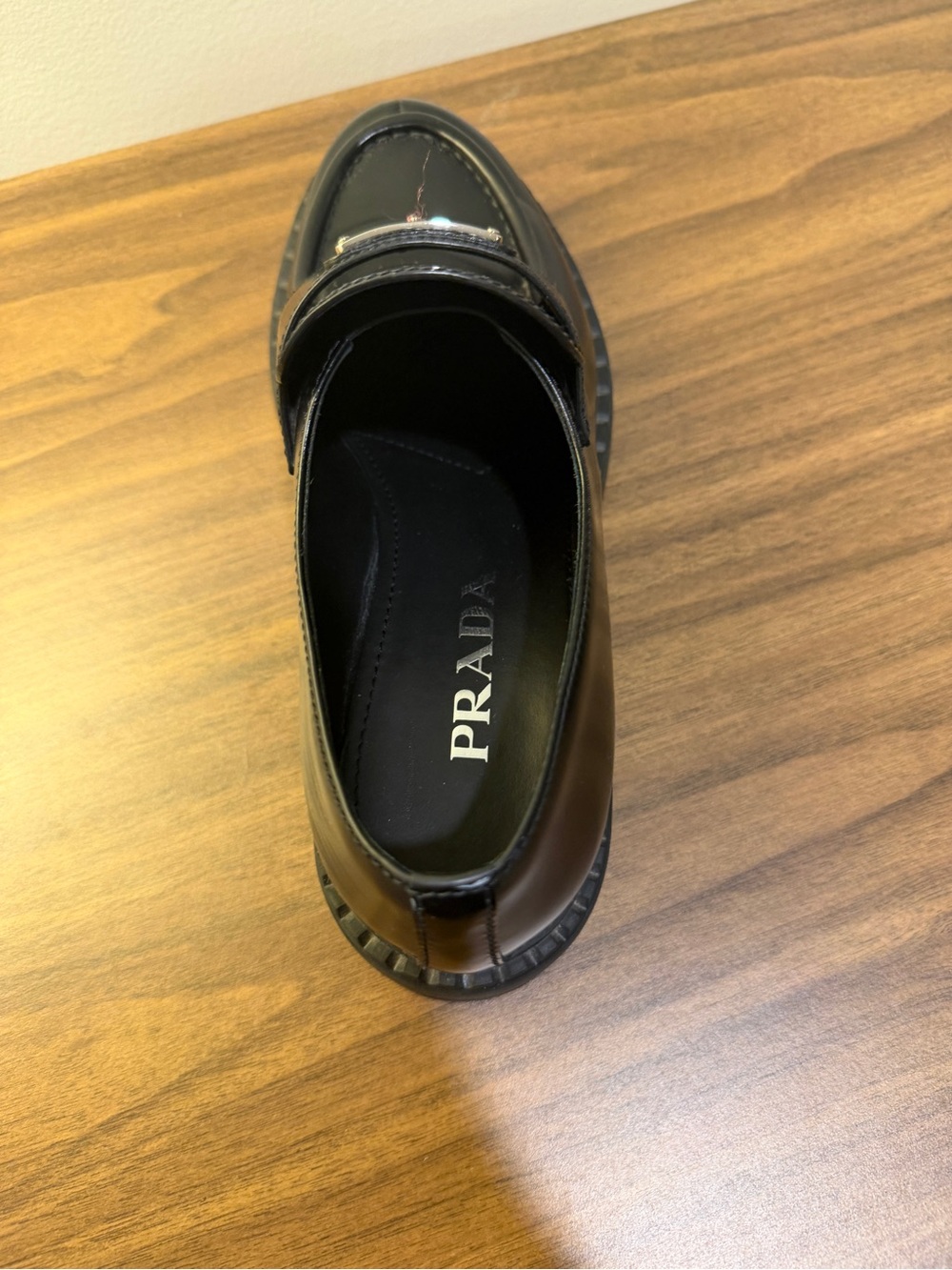Prada Leather Triangle Logo Black Loafers - Picture 8 of 15